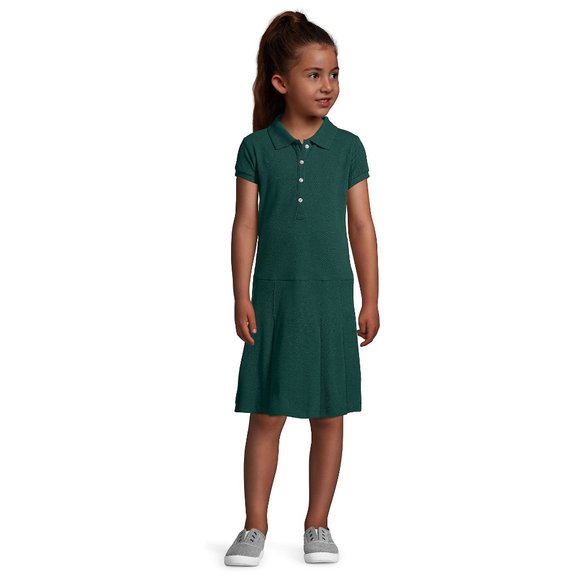 Lands End Girls Polo Dress Short Sleeves with pleated skirt Dark Green size L 12 - Picture 4 of 7